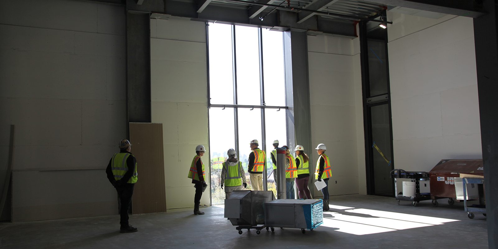 A group with the Burke Museum tours the new building.