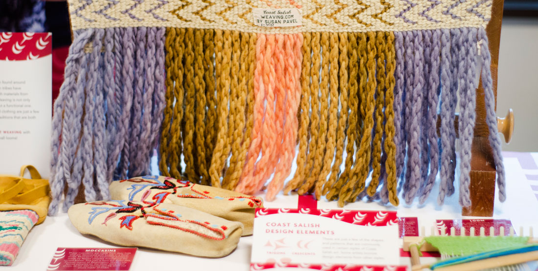 weaving sample and moccasins