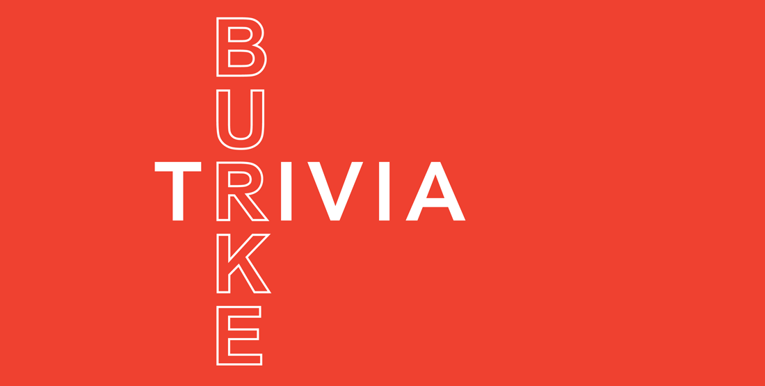 burke trivia in white text on bright red background