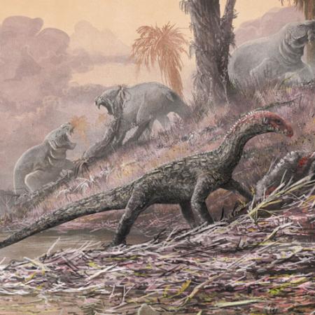 artistic illustration showing early dinosaur relatives