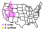Map shows a large Rocky Mountain & a small Oregon coast distribution