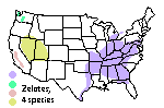 Map shows a large eastern, a smaller Great Basin, and 2 tiny Pacific coast distributions
