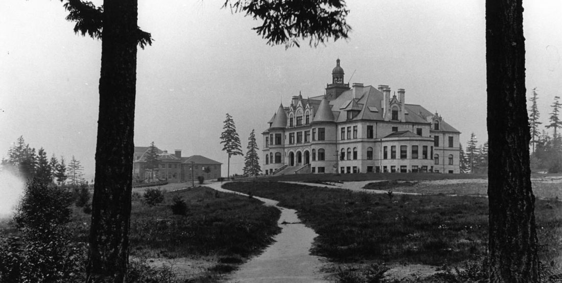 black and white photograph Parrington and Denny Halls ca. 1902