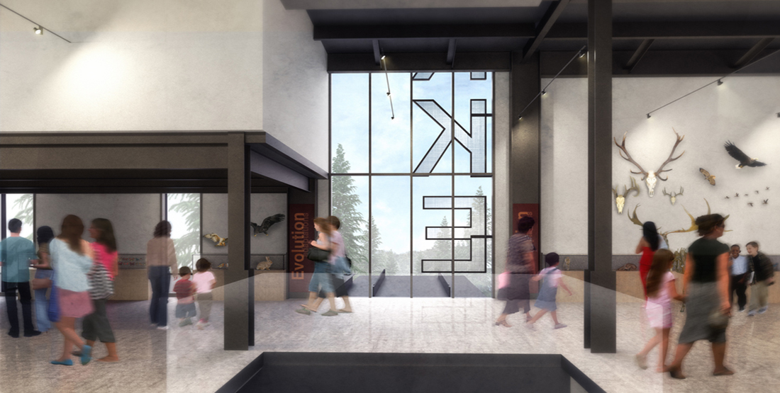 Computer rendering of how the new Burke sign will appear from inside the museum looking out