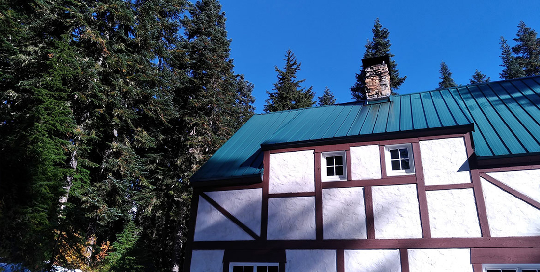 Exterior of a cabin in the woods