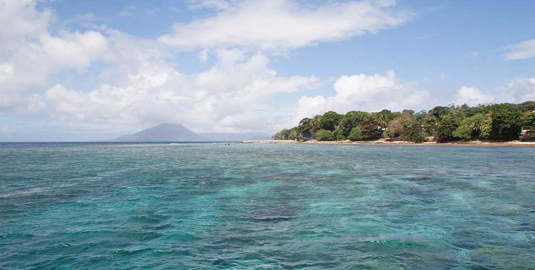 Scenic shot of turquoise water and lush islands