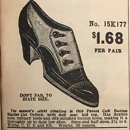 A scan of a 1908 advertisement for a men's shoe that costs $1.98