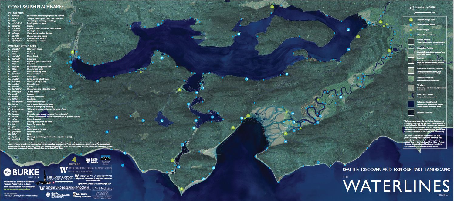 screenshot of a map showing seattle's past waterways and landscapes 