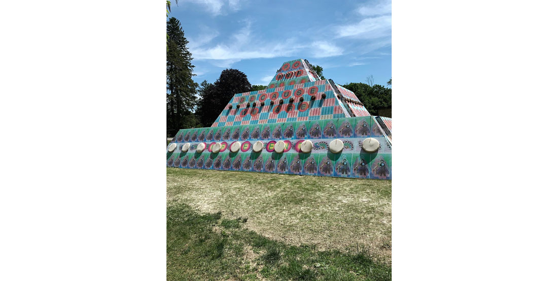 2021 Mixed fibers and materials collaboration with Jeffrey Gibson and his monumental sculpture Because Once You Enter My House It Becomes Our House