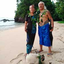 Regina and Su'a Fitiao pose on a beach