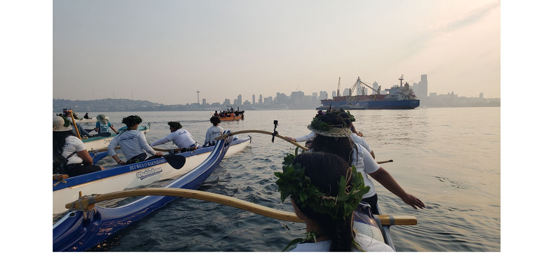 local canoe clubs welcome a visiting voyaging canoe