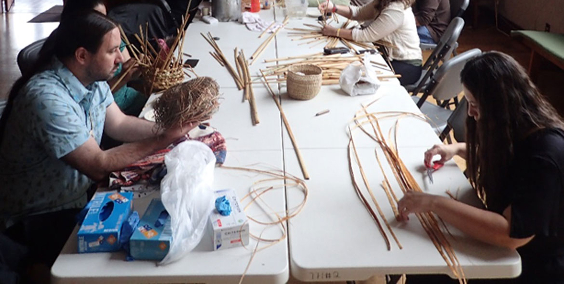 Artists and researchers gather together for the basketry workshop
