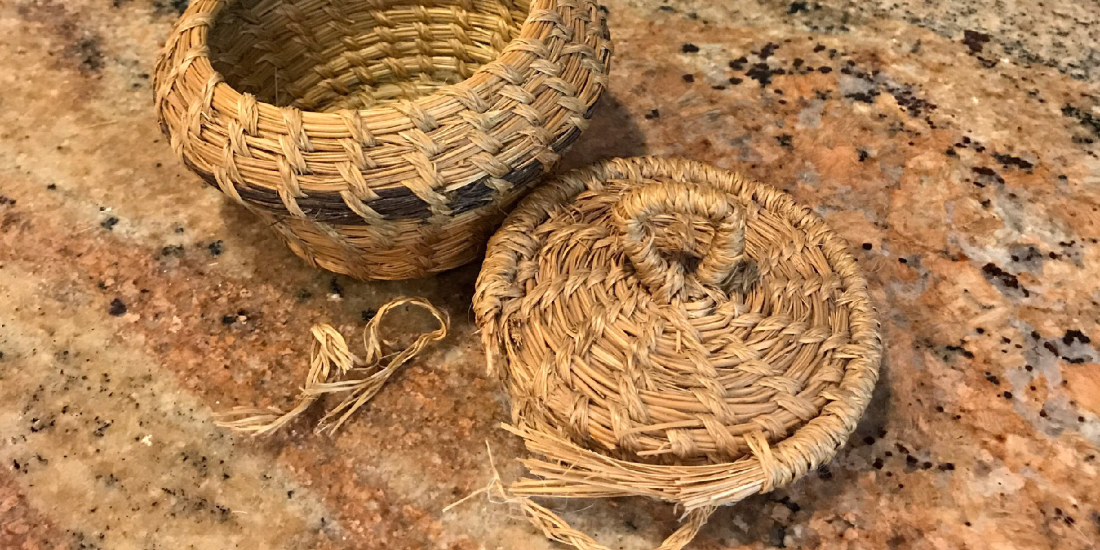 Frayed fibers of a basket.