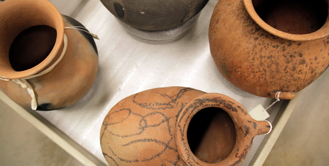 looking down into 4 large pots