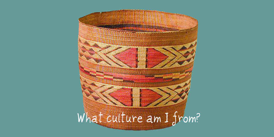 woven basket on a solid teal background with words "what culture am I from?" on graphic