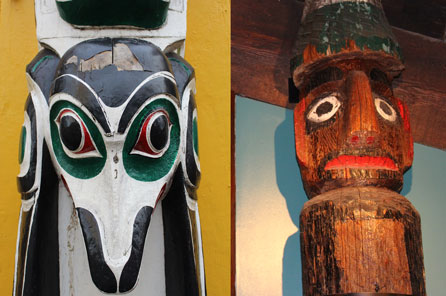 A comparison photo between two totem pole styles
