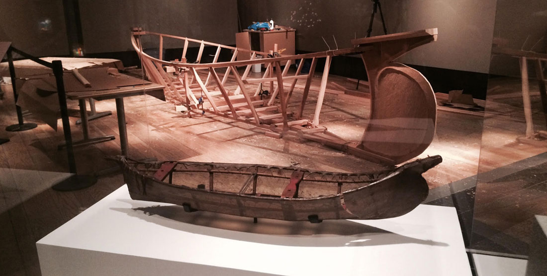 The model Angyaaq boat and the reconstructed Angyaaq boat