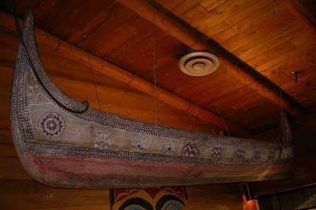 a tatala hanging on the ceiling of Ivar's salmon house in seattle