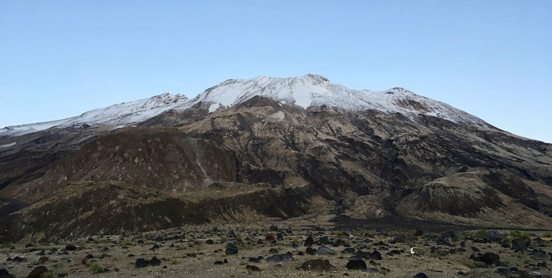 Mount St. Helens as seen from the Plains of Abraham, east of the mountain, in early autumn