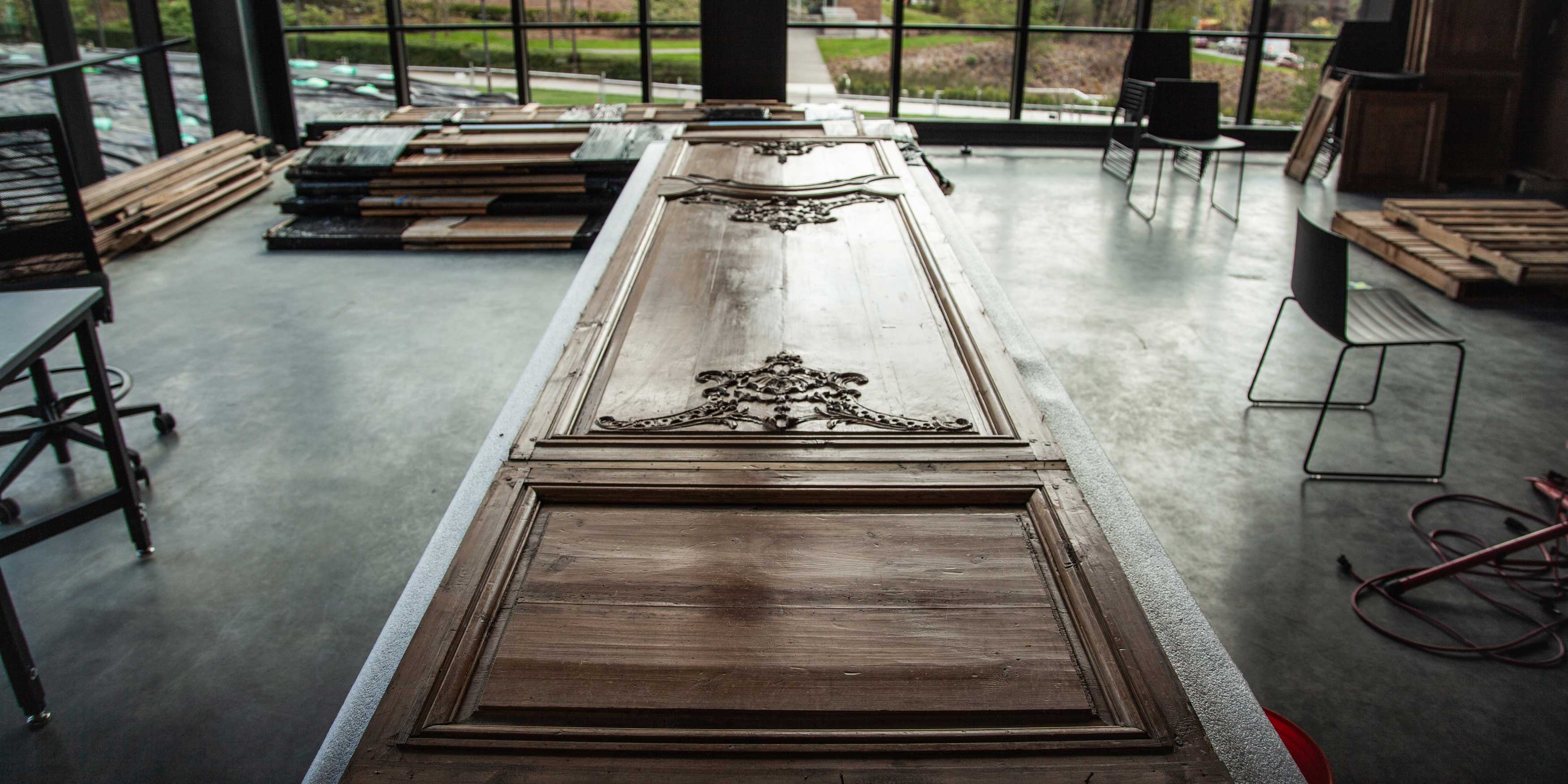 A large boiserie panel sits in the middle of the new Cascade Room