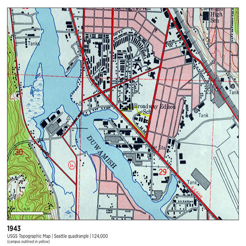 1943 survey showing duwamish river no longer meandering but running straight