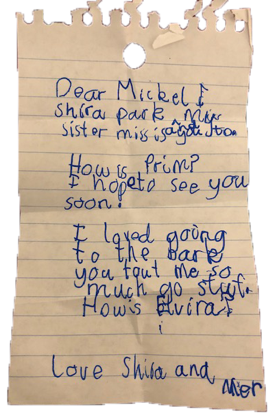a handwritten note from a child, text in article