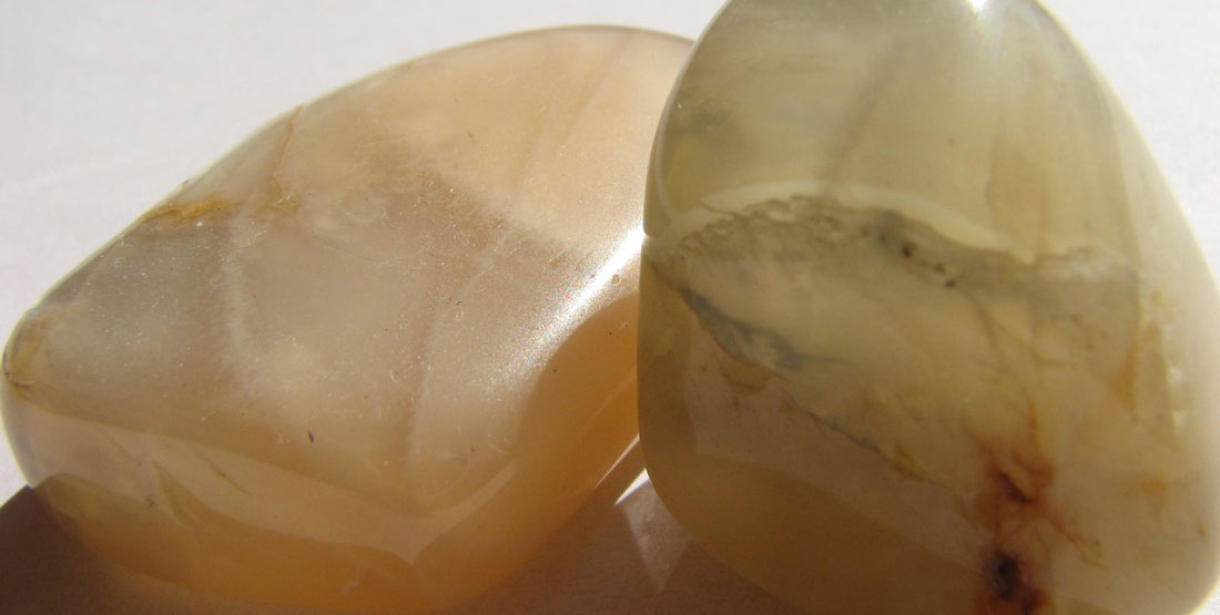 A close up view of two moonstones