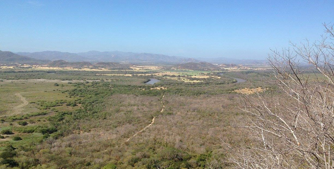 a scenic view of the landscape with a river running through it