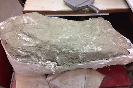 A block of sandstone that contained the T. rex jaw