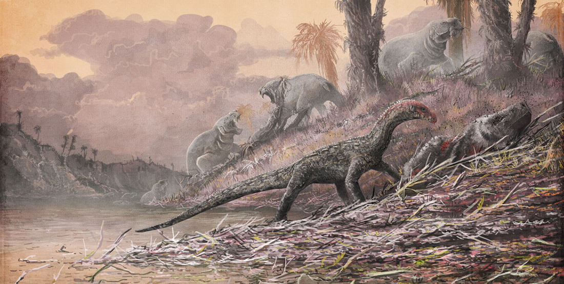 artistic illustration showing early dinosaur relatives