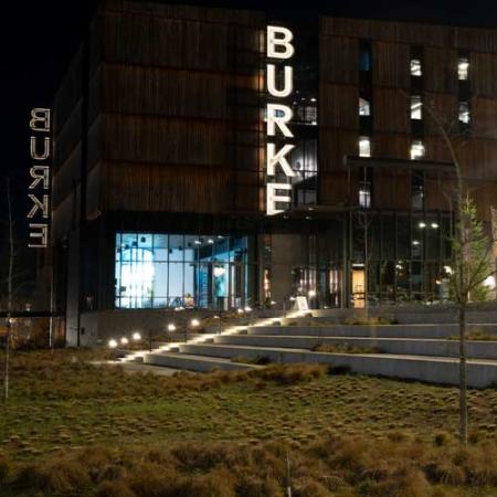 burke exterior and sign at night