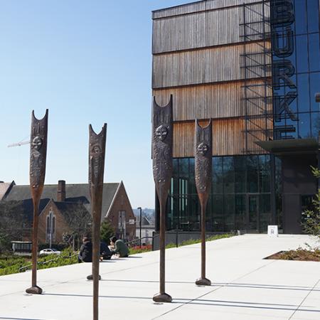exterior of the Burke Museum on a sunny winter day with a bright blue sky