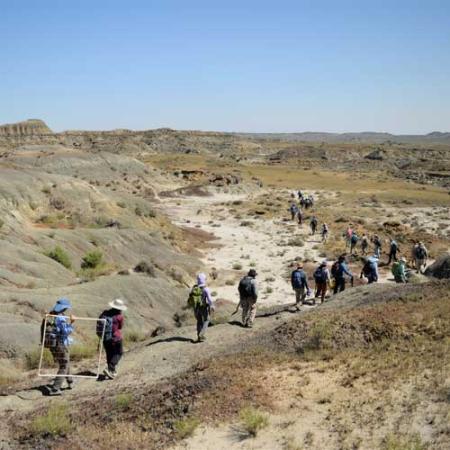 dig field school 2023 participants hike into the field