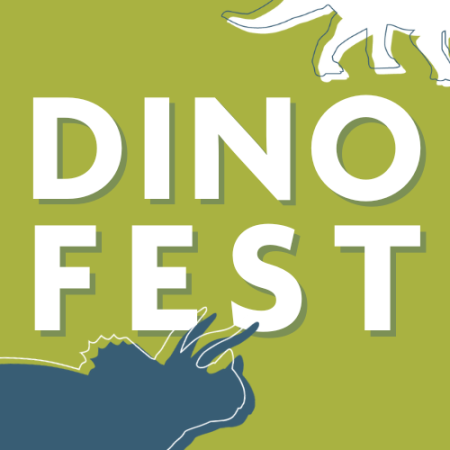 dino fest in white text on a green background