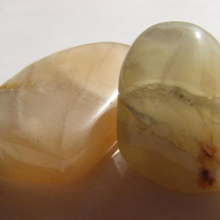 A close up view of two moonstones