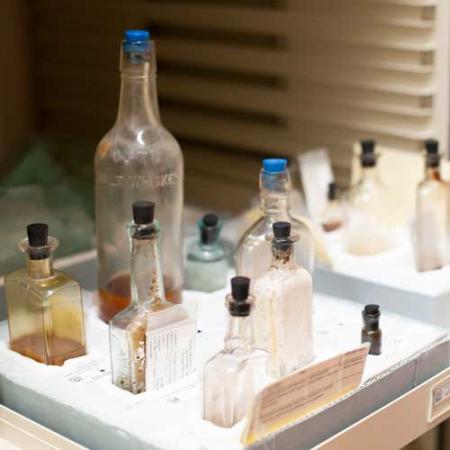 old bottles in the archaeology collections storage