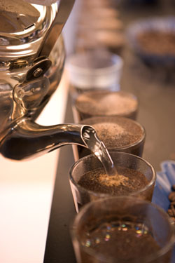 Coffee being poured into cup.