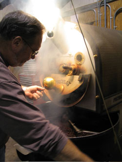 Man shaking coffee beans